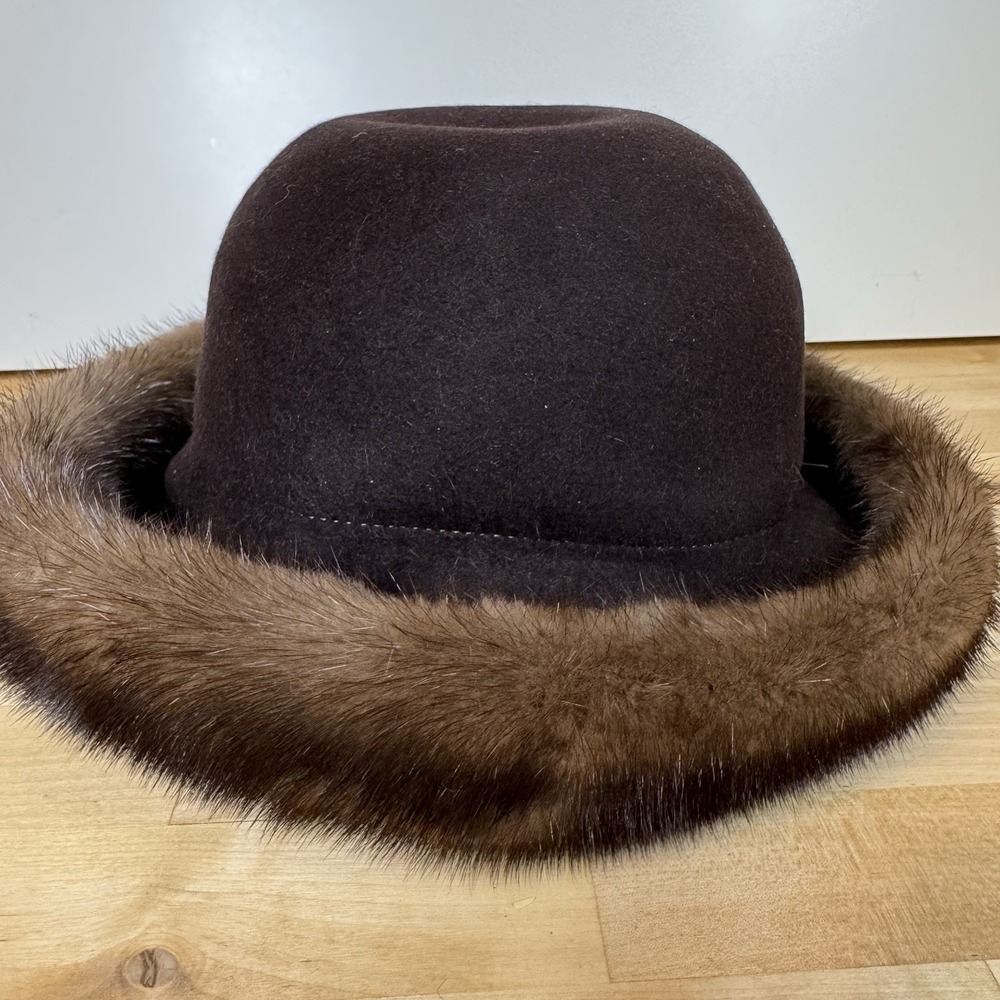 1960s NWT Kates Canada Natural Demi Buff Mink Fur Bowler Derby Hat - Union Made - Picture 2 of 16